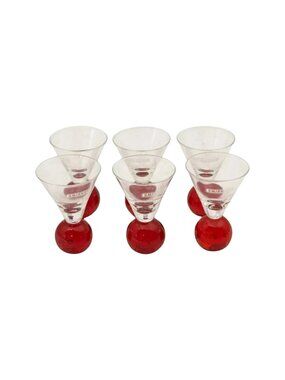 Smirnoff Lot 6 Vodka Glasses Specialty Red Ball Base  Clear Shot Glass